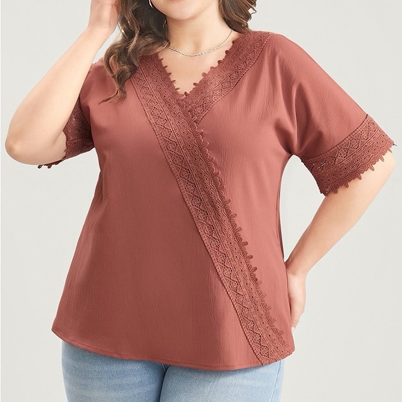 BloomChic Tops - BloomChic Crochet Trim V Neck Blouse Plus Size 22/24 3X